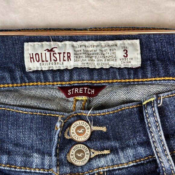 Y2K Hollister Low-Rise Flare Stretch Jeans Sz 3 Distressed Dark Wash Denim Boho - Picture 5 of 11